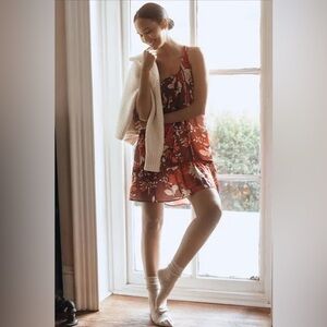 Anthropologie | Tiny Moonrise Ruffle Hem Mini Dress Wine Medium